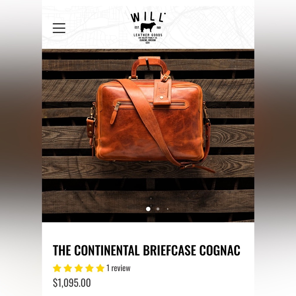Will Leather CONTINENTAL BRIEFCASE - Cognac - BRAND NEW